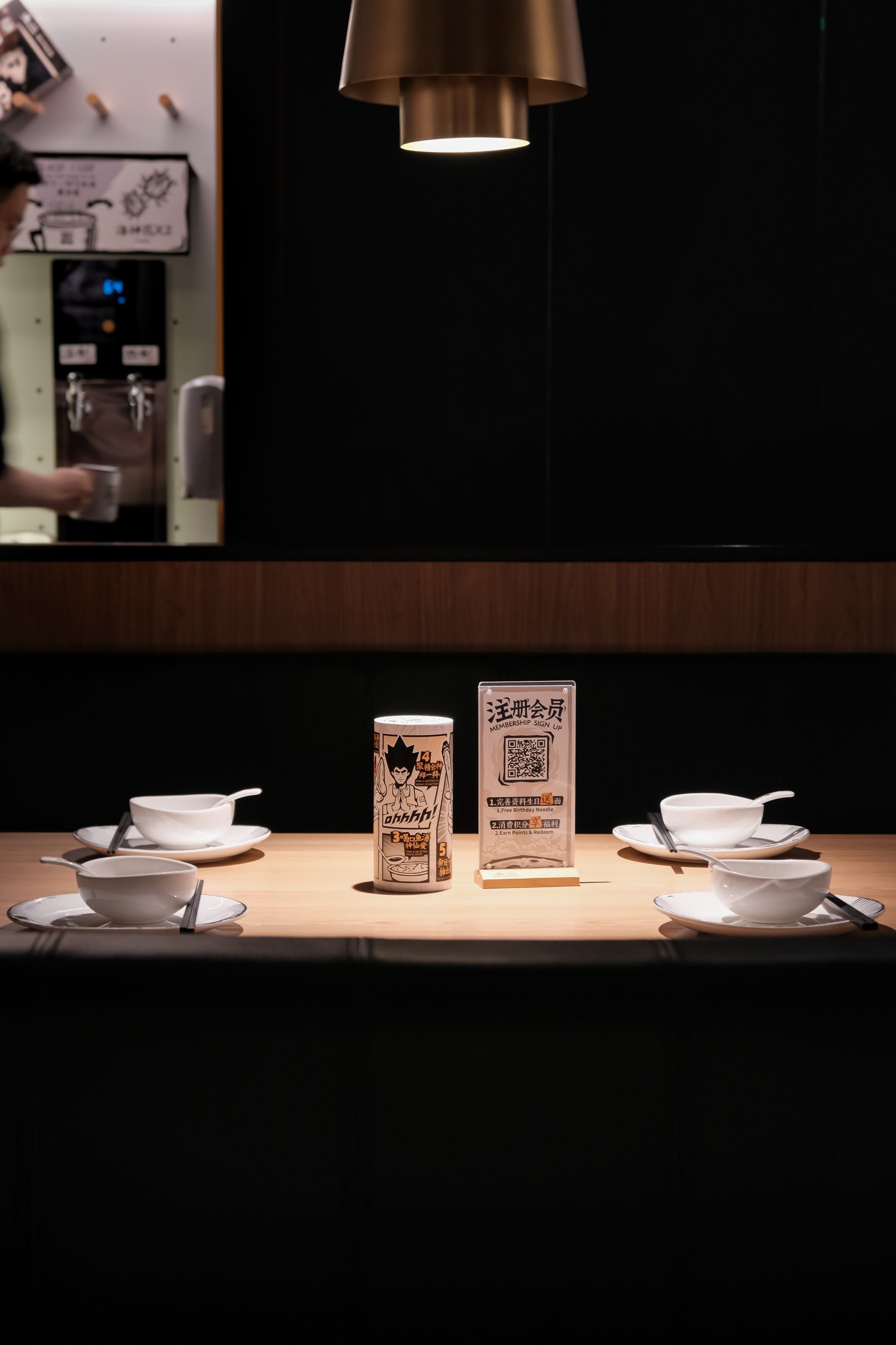 Restaurant table setting and menu ready for service